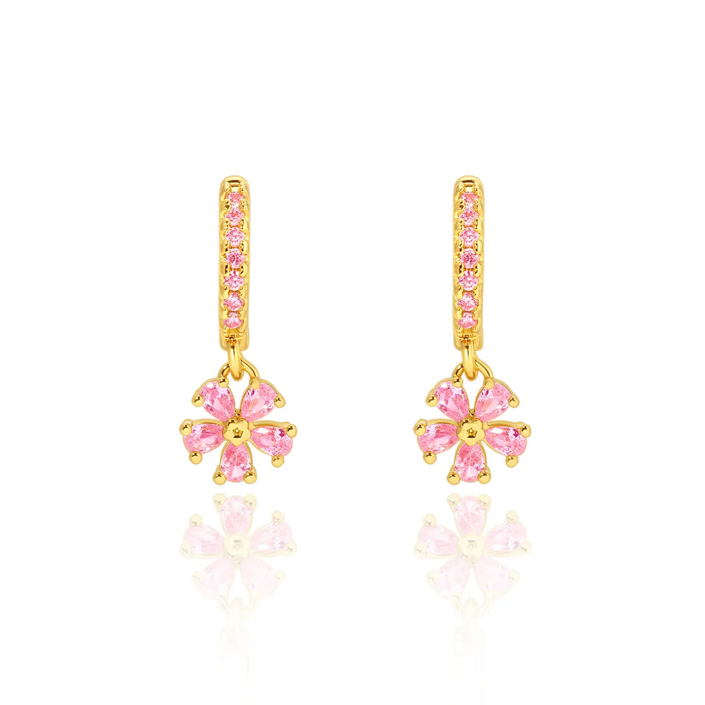 Flower | Pretty in Pink | 18K Gold Plated Huggie Earrings - Girl Nation