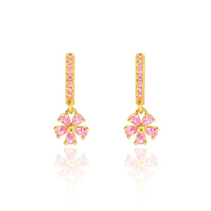 Flower | Pretty in Pink | 18K Gold Plated Huggie Earrings - Girl Nation