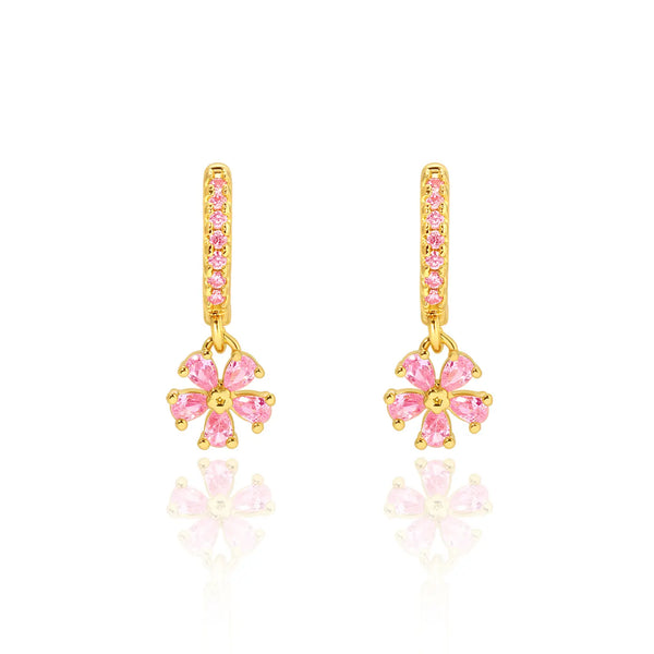 Flower | Pretty in Pink | 18K Gold Plated Huggie Earrings - Girl Nation