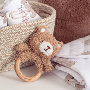 Teething Ring & Dummy Chain Gift Set - Cuddly Bear - Living Textiles