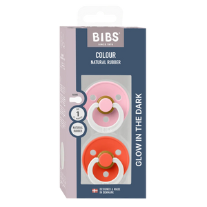 Bibs Dummies - Size One - Night Glow Baby Pink/Tango - BIBS Denmark