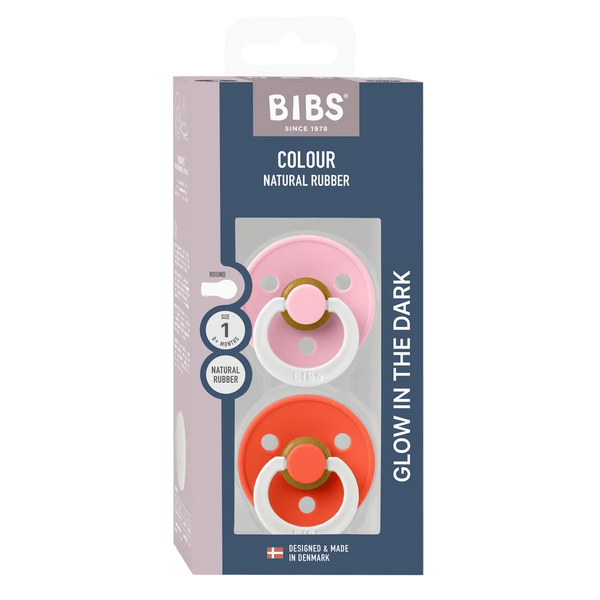 Bibs Dummies - Size One - Night Glow Baby Pink/Tango - BIBS Denmark