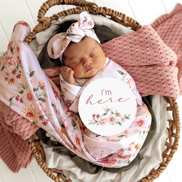 Birds & Blooms Organic Jersey Wrap & Topknot Set - Snuggle Hunny