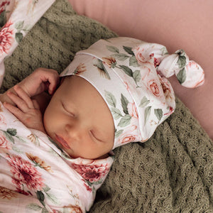 Birds & Blooms Organic Knotted Beanie - Snuggle Hunny