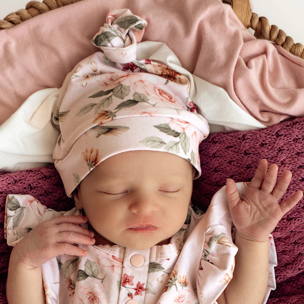 Birds & Blooms Organic Knotted Beanie - Snuggle Hunny