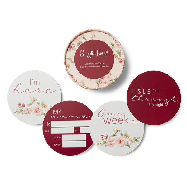 Birds & Blooms & Raspberry Reversible Milestone Cards - Snuggle Hunny