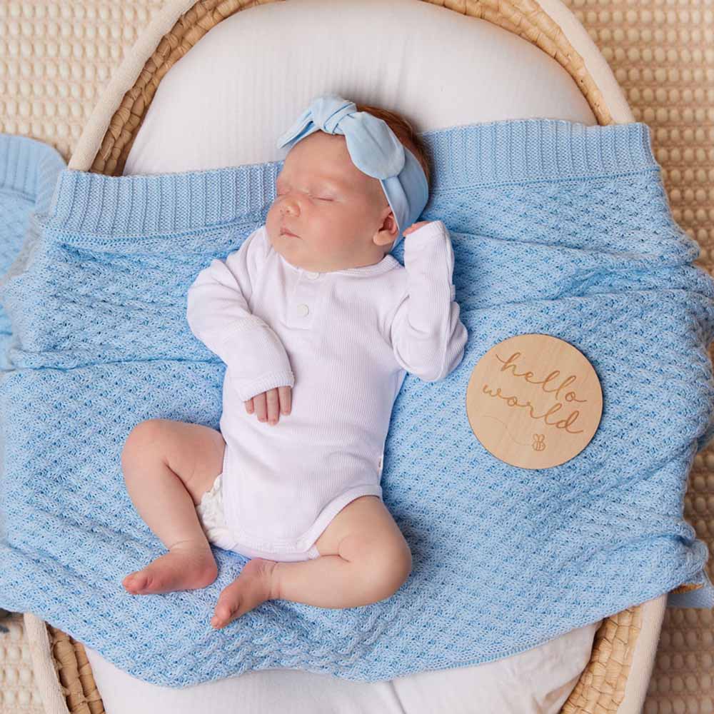 Baby Blue Diamond Knit Organic Baby Blanket - Snuggle Hunny
