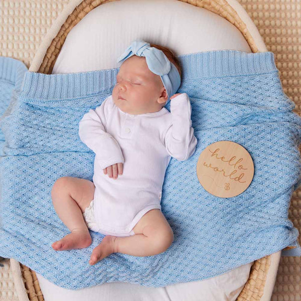 Baby Blue Diamond Knit Organic Baby Blanket - Snuggle Hunny