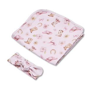 Boots & Bows Organic Jersey Wrap & Topknot Set - Snuggle Hunny