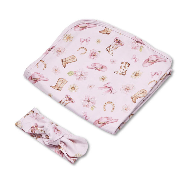 Boots & Bows Organic Jersey Wrap & Topknot Set - Snuggle Hunny