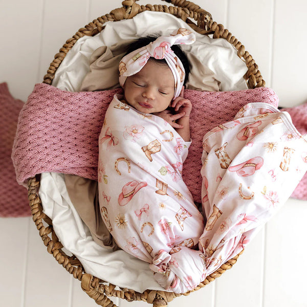 Boots & Bows Organic Jersey Wrap & Topknot Set - Snuggle Hunny