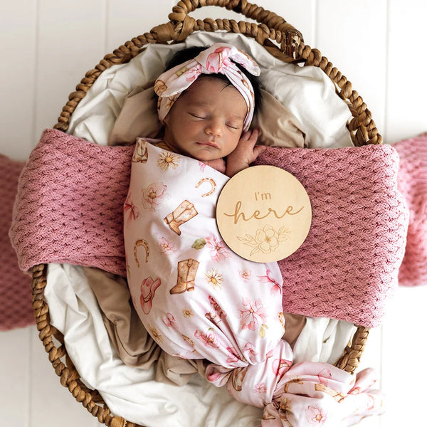 Boots & Bows Organic Jersey Wrap & Topknot Set - Snuggle Hunny