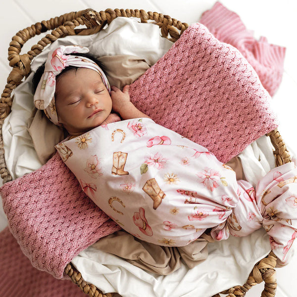 Boots & Bows Organic Jersey Wrap & Topknot Set - Snuggle Hunny