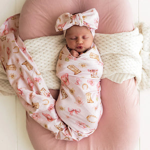 Boots & Bows Organic Jersey Wrap & Topknot Set - Snuggle Hunny