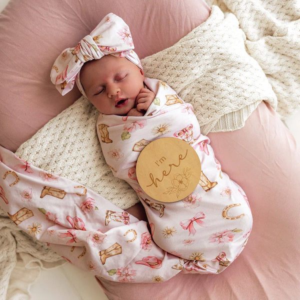 Boots & Bows Organic Jersey Wrap & Topknot Set - Snuggle Hunny