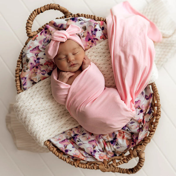 Bubblegum Organic Jersey Wrap & Topknot Set - Snuggle Hunny