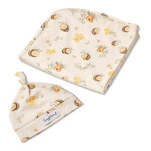 Bumblebees Organic Jersey Wrap & Beanie Set - Snuggle Hunny
