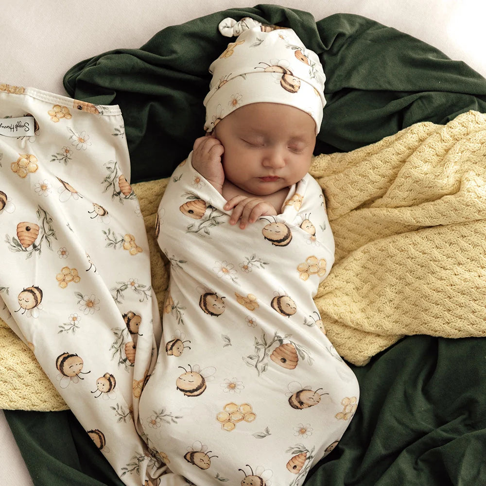 Bumblebees Organic Jersey Wrap & Beanie Set - Snuggle Hunny