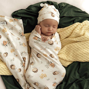 Bumblebees Organic Jersey Wrap & Beanie Set - Snuggle Hunny