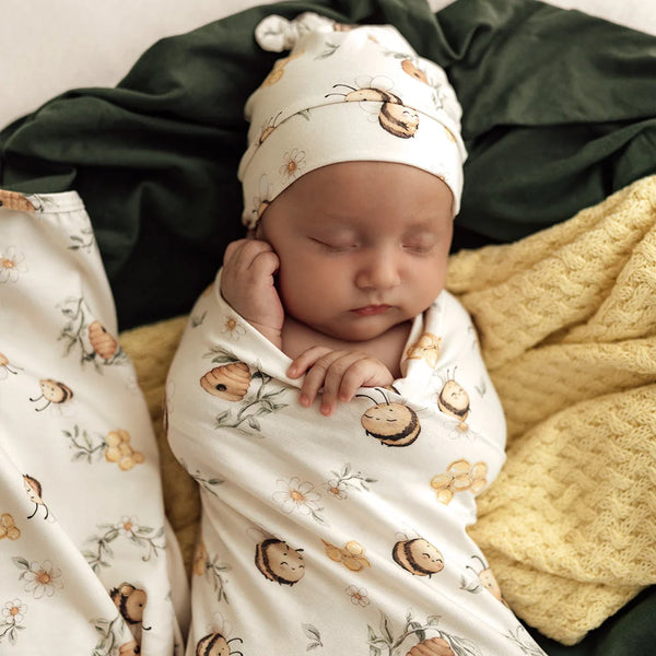 Bumblebees Organic Jersey Wrap & Beanie Set - Snuggle Hunny
