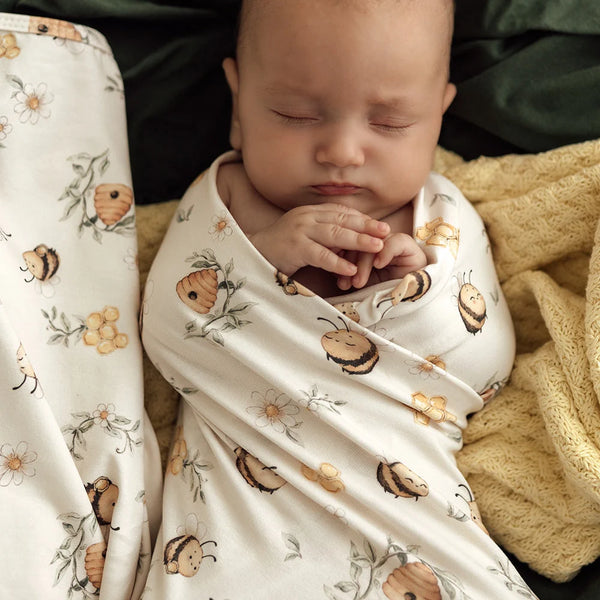 Bumblebees Organic Jersey Wrap & Beanie Set - Snuggle Hunny