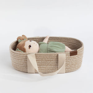 100% Cotton Rope Doll Moses Basket - Blush - Living Textiles
