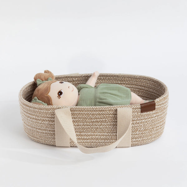 100% Cotton Rope Doll Moses Basket - Blush - Living Textiles