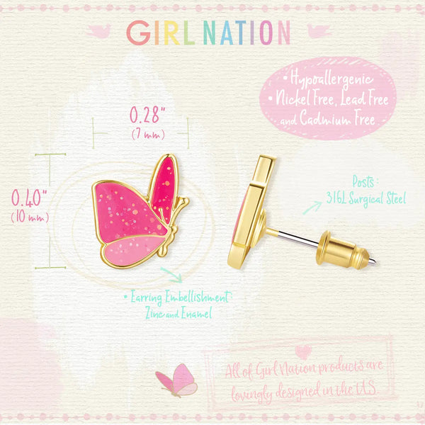 Glitter Butterfly - Cutie Stud Earrings For Girls - Girl Nation