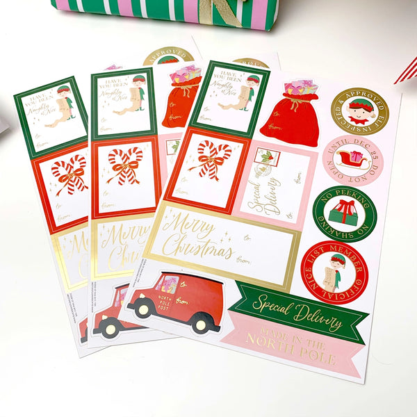 Christmas Gift Tag Sticker Sheets - Set of 36 Sticker - Black Bow Studio