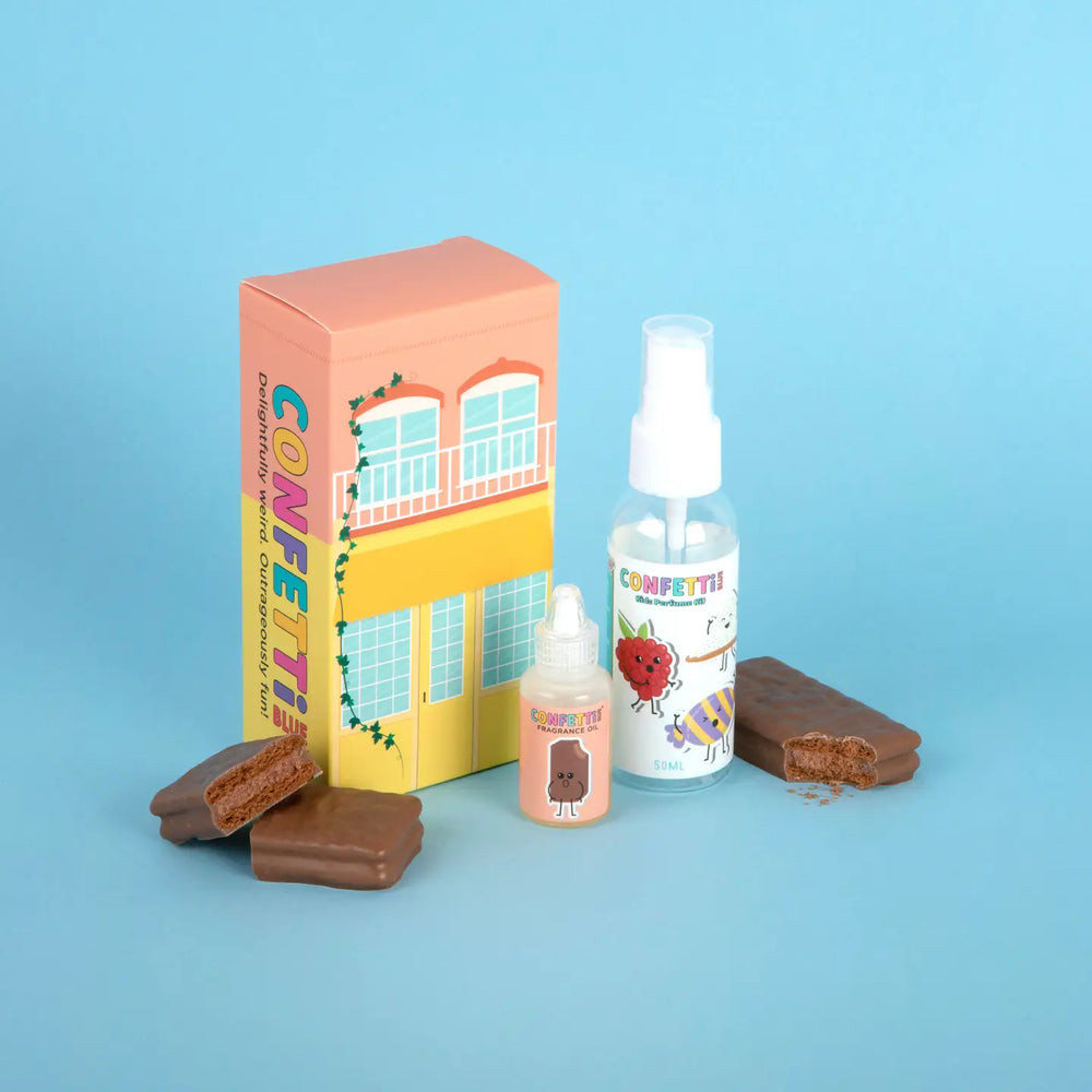 **Chocolate Biscuit Mini Perfume Making Kit - Confetti Blue