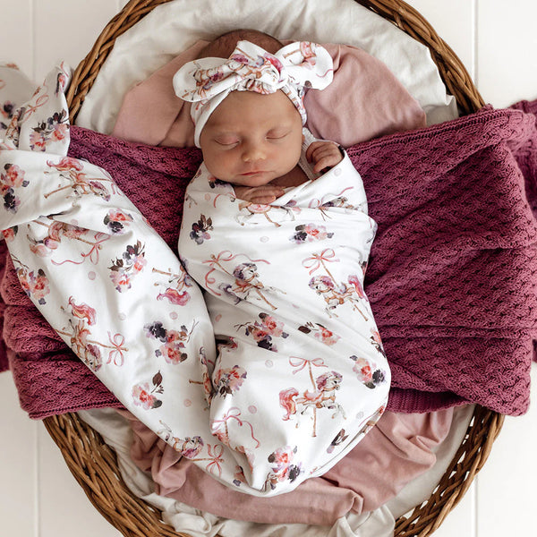 Carousel Organic Jersey Wrap & Topknot Set - Snuggle Hunny