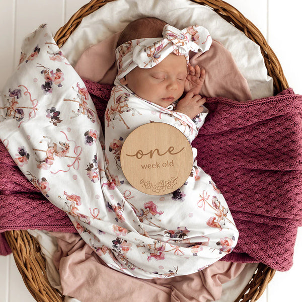Carousel Organic Jersey Wrap & Topknot Set - Snuggle Hunny