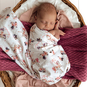 Carousel Organic Jersey Wrap & Topknot Set - Snuggle Hunny