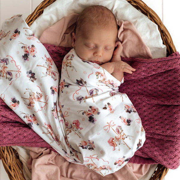 Carousel Organic Jersey Wrap & Topknot Set - Snuggle Hunny