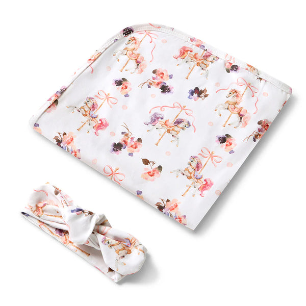Carousel Organic Jersey Wrap & Topknot Set - Snuggle Hunny