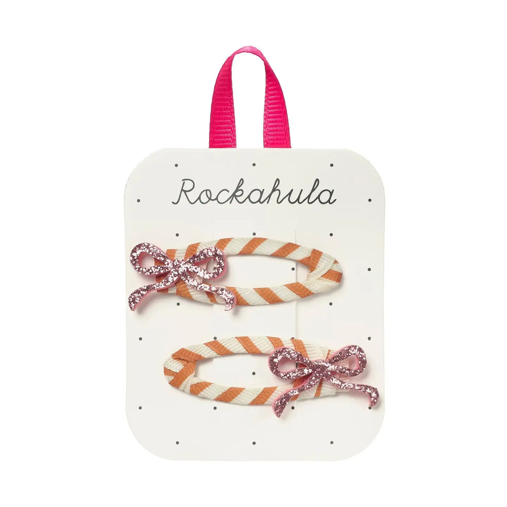 Stripy Glitter Bow Clips - Rockahula Kids