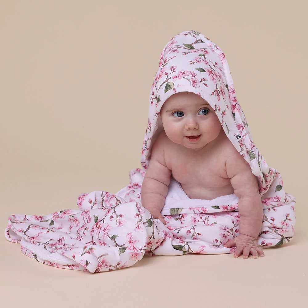 Cherry Blossom Organic Hooded Baby Towel - Snuggle Hunny