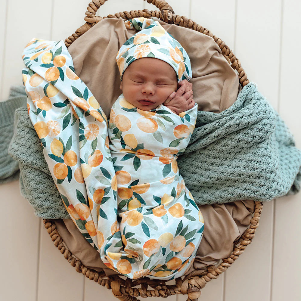 Citrus Squeeze Organic Jersey Wrap & Beanie Set - Snuggle Hunny
