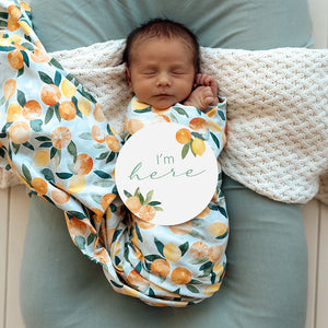 Citrus Squeeze Organic Jersey Wrap & Beanie Set - Snuggle Hunny