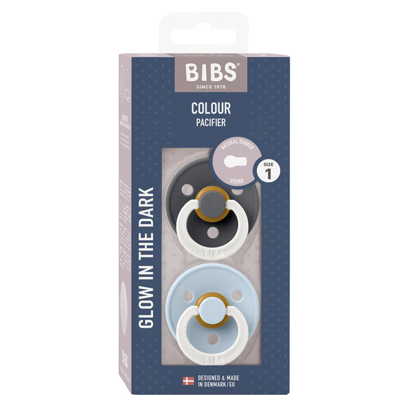 BIBS Dummies - Size One - Night Glow - Iron / Baby Blue - BIBS Denmark