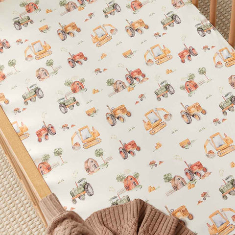 Diggers Organic Fitted Cot Sheet - Snuggle Hunny
