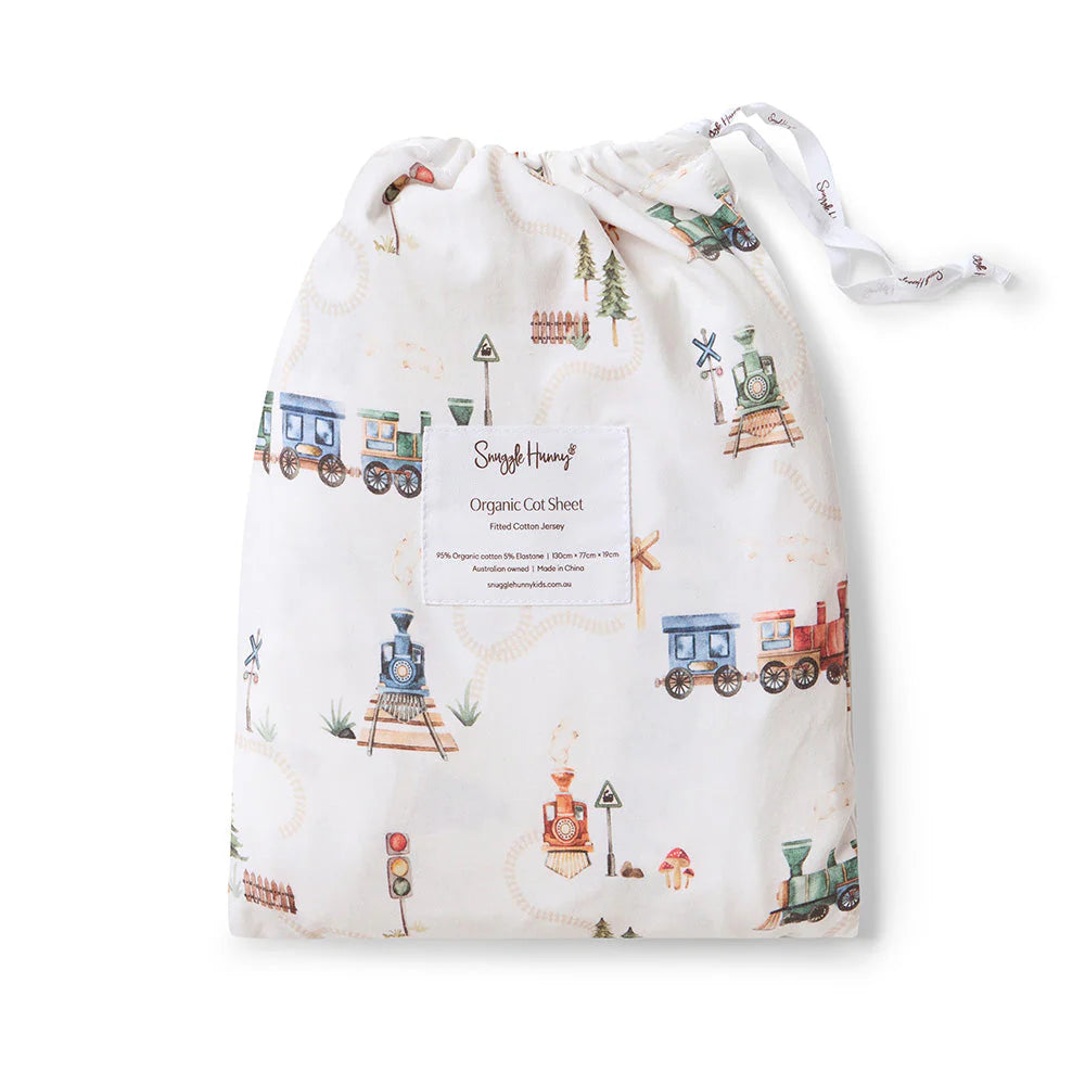 Trains Organic Fitted Cot Sheet - Snuggle Hunny