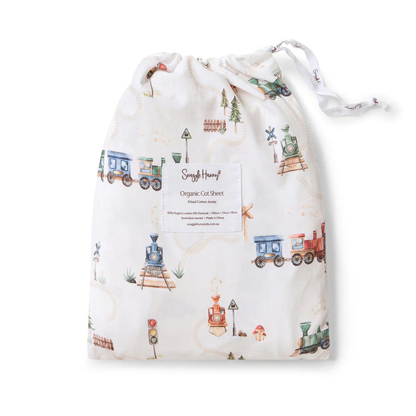 Trains Organic Fitted Cot Sheet - Snuggle Hunny
