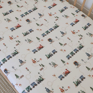 Trains Organic Fitted Cot Sheet - Snuggle Hunny