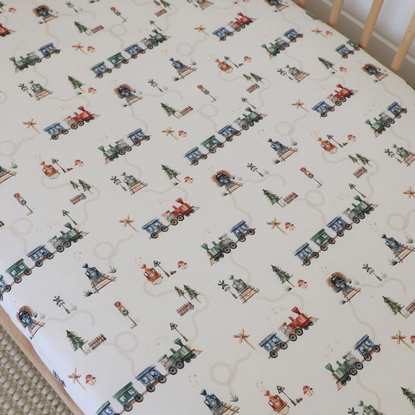 Trains Organic Fitted Cot Sheet - Snuggle Hunny