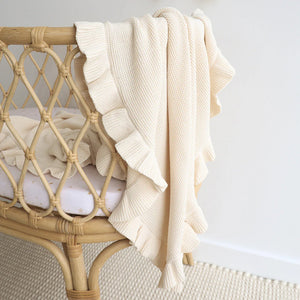 Cream Ruffle Knit Organic Baby Blanket - Snuggle Hunny