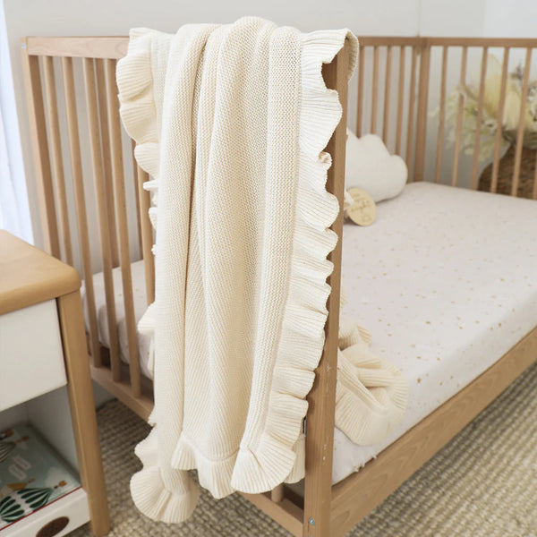 Cream Ruffle Knit Organic Baby Blanket - Snuggle Hunny