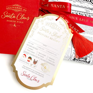 Santa's Sleigh Delivery Receipt Christmas Gift Tag - Black Bow Studio