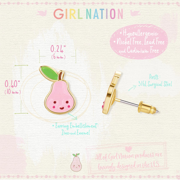 Pink Pear Cutie Stud Earrings - Girl Nation