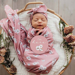 Daisy Baby Jersey Wrap & Topknot Set - Snuggle Hunny
